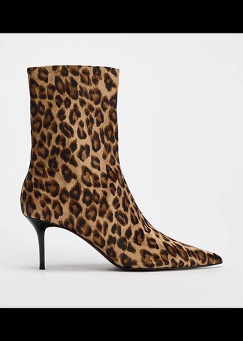 Kahverengi Leopar Desenli Süet Stiletto Bot