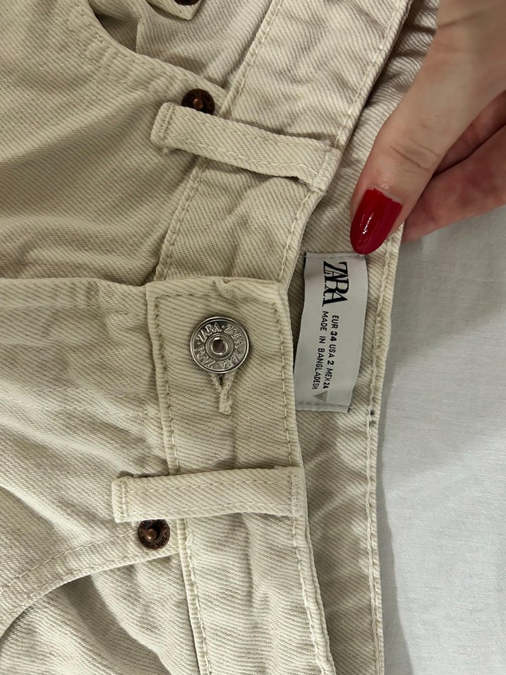 Bej Mini Keten Kadın Şort - Görsel 2