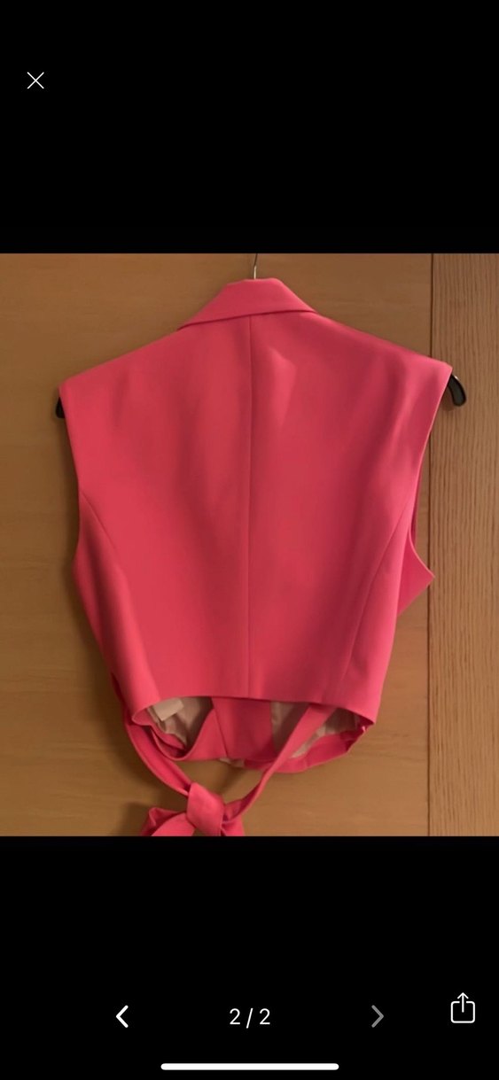 Pembe Kemerli Mini Kadın Yelek - Görsel 2