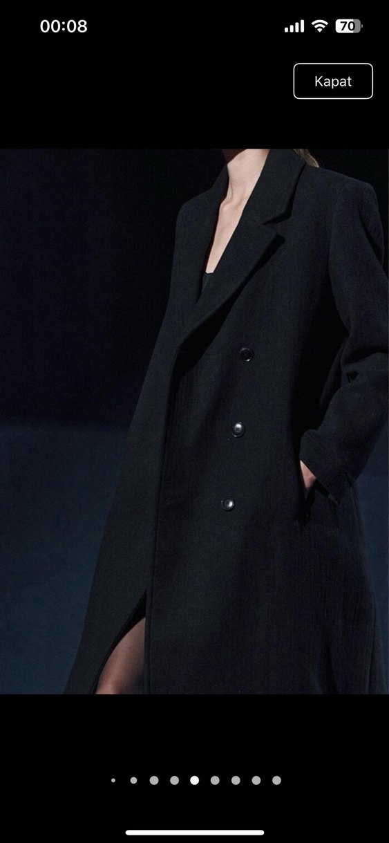 Zara Siyah Çift Düğmeli Yün Kaban - Görsel 2