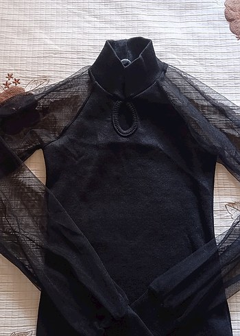 Uzun Kollu Siyah Gotik Triko Elbise - Görsel 2