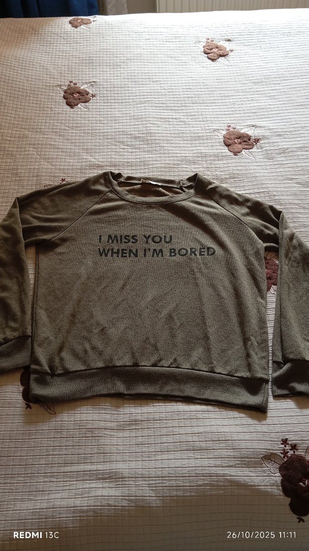 haki renk Baskılı Pamuklu Kadın Sweatshirt - Görsel 2