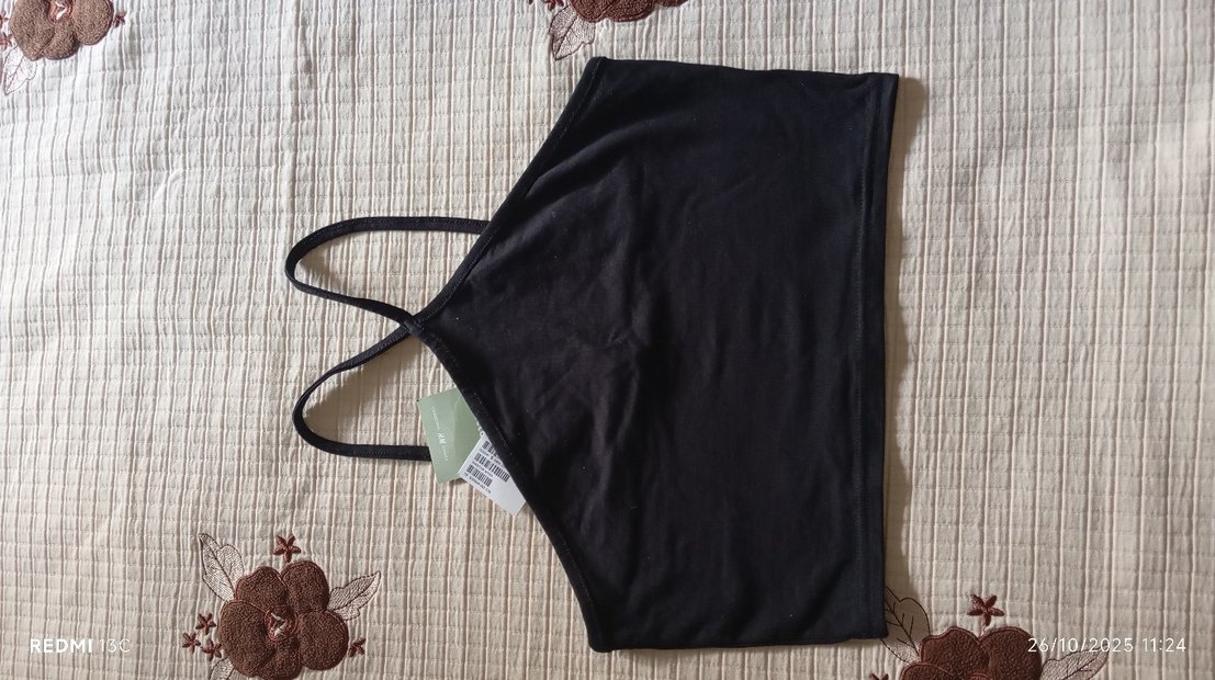 Siyah İnce Askılı Crop Top - Görsel 2