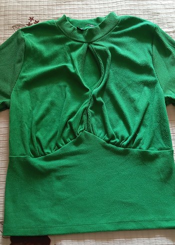 Yeşil Dik Yaka Uzun Kollu Triko Bluz - Görsel 2