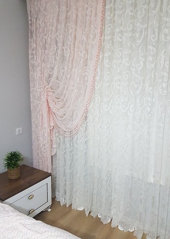 Modern Klasik Beyaz Nakışlı Fon Tül Perde(2 adet) - Görsel 2