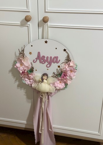 Ikea Pembe Çiçekli Kız Bebek Kapı Süsü