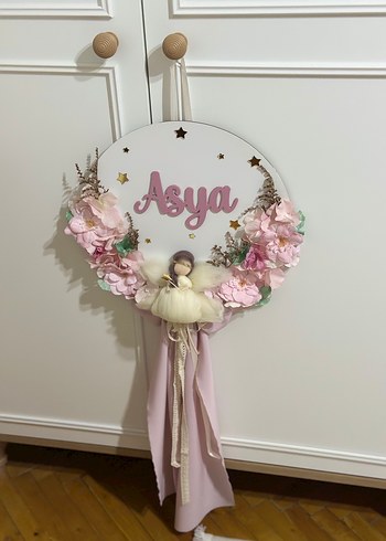 Pembe Çiçekli Kız Bebek Kapı Süsü