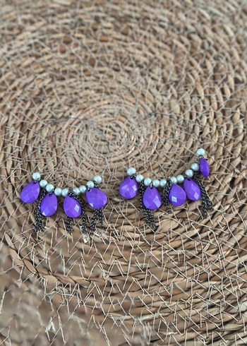 Mor Boncuklu Bohem Mini Küpe - Görsel 4