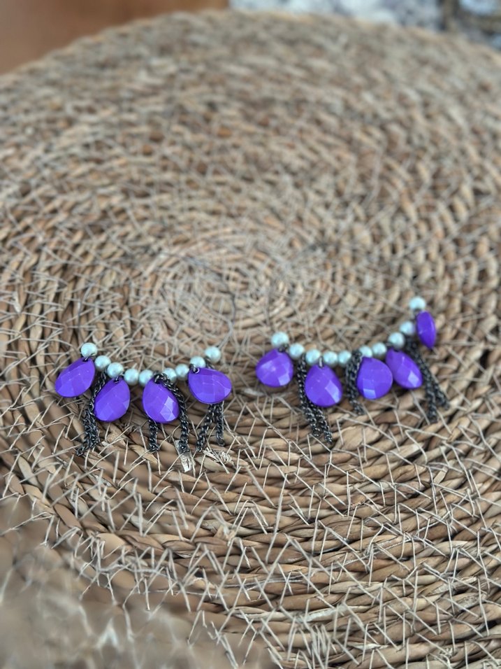 Mor Boncuklu Bohem Mini Küpe - Görsel 3