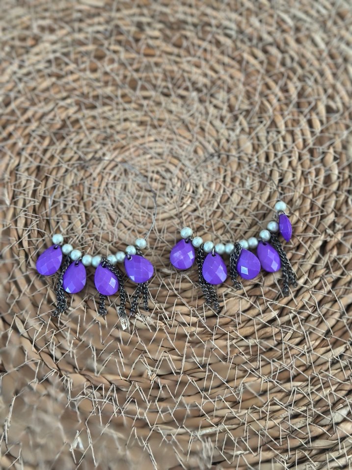 Mor Boncuklu Bohem Mini Küpe - Görsel 4