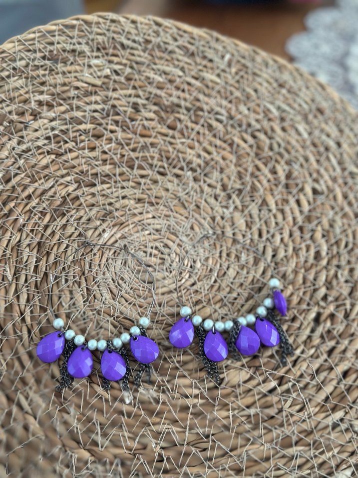 Mor Boncuklu Bohem Mini Küpe - Görsel 2