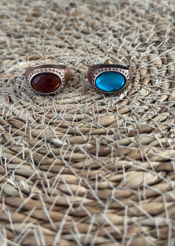 Boncuklu Turkuaz ve Kahverengi Yüzükler - Görsel 2