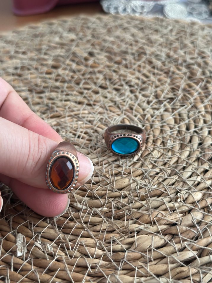 Boncuklu Turkuaz ve Kahverengi Yüzükler - Görsel 3