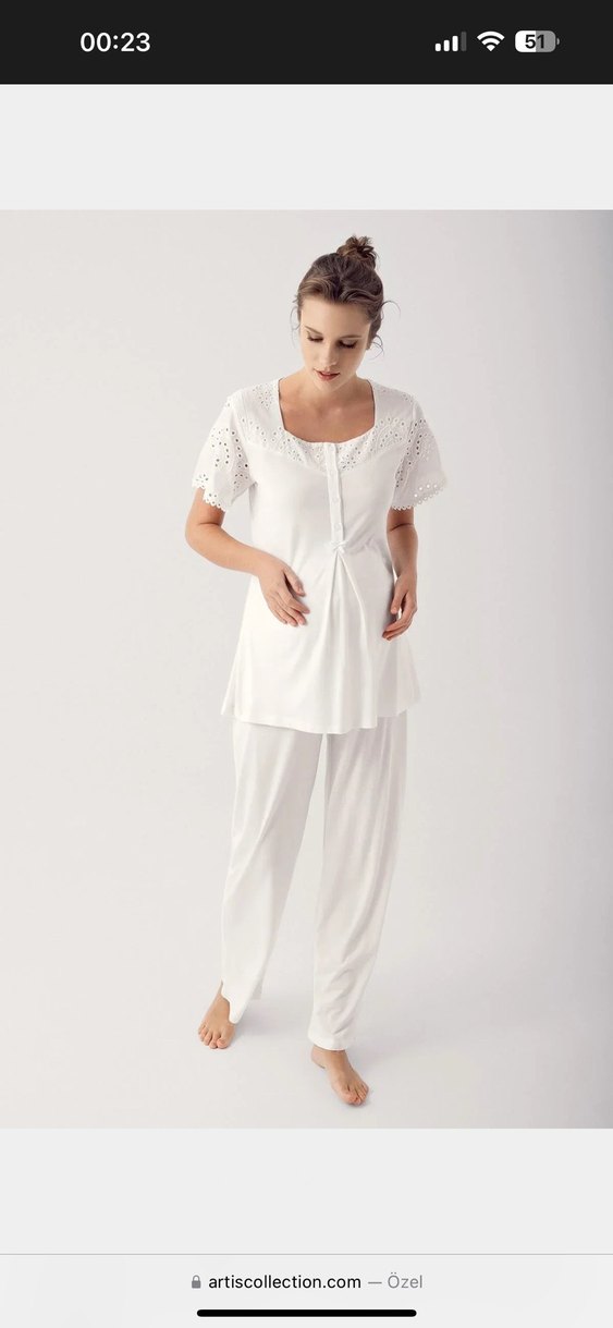 Beyaz Uzun Kollu Hamile Pijama Takımı - Görsel 2