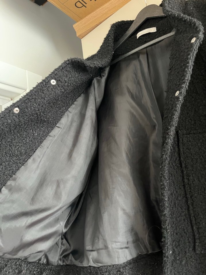 Düğmeli Siyah Midi Kadın Yün Ceket - Görsel 3