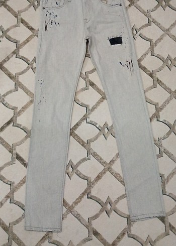 Diğer Acik Gri Slim Fit Yirtik Denim Jean