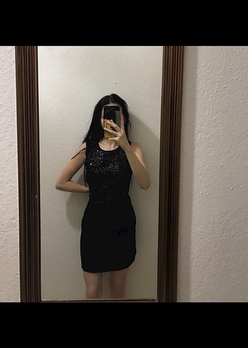 Siyah Mini Payet Gece Elbise - Görsel 3