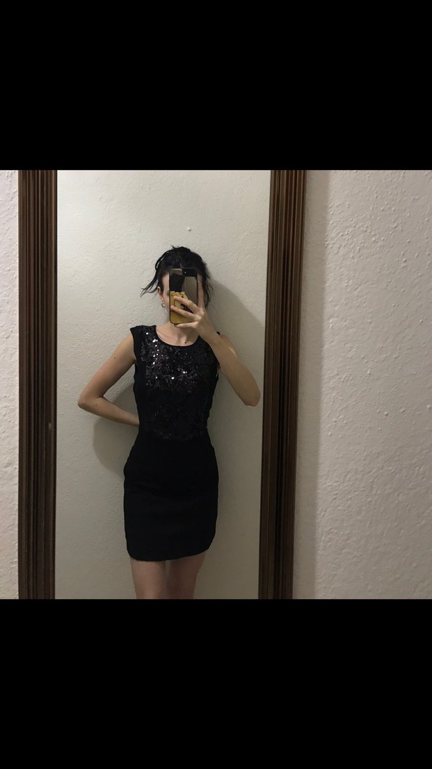 Siyah Mini Payet Gece Elbise - Görsel 2