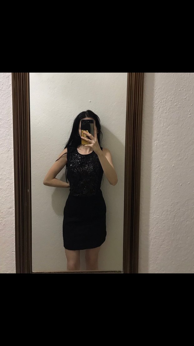 Siyah Mini Payet Gece Elbise - Görsel 3