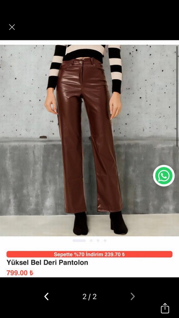 Bordo Deri pantolon - Görsel 2