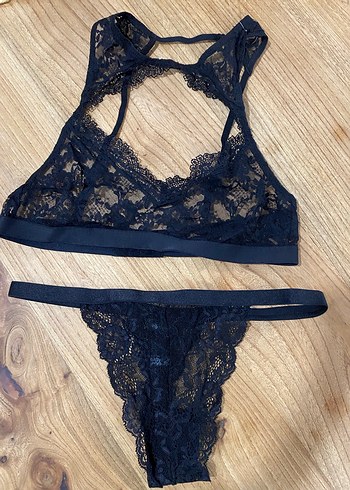 Siyah Gotik Dantelli Mini büstiyer takım - Görsel 5