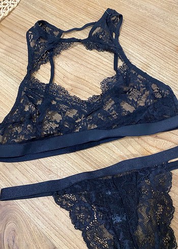 Siyah Gotik Dantelli Mini büstiyer takım - Görsel 3