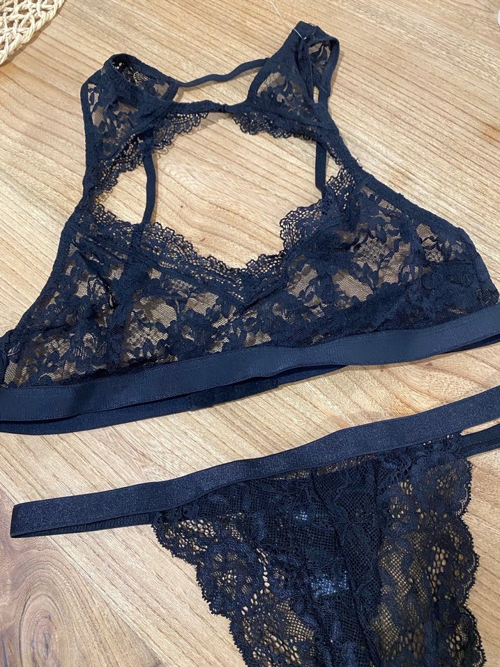 Siyah  Gotik Dantelli Mini büstiyer takım - Görsel 3