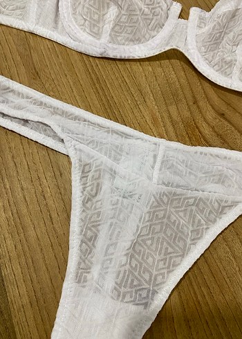 Beyaz Bohem Minimalist Sütyen ve Külot Takımı - Görsel 3