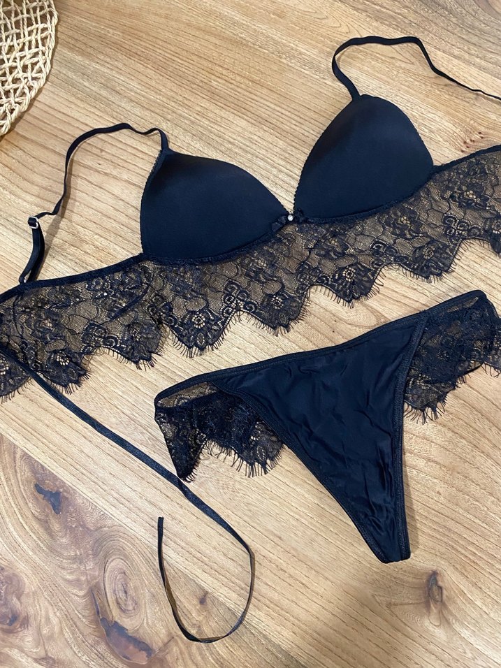 Siyah Dantelli Mini Bohem Sütyen Takımı - Görsel 3