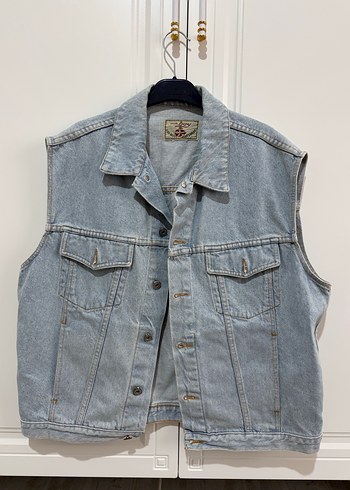 American Vintage Vintage Acik Mavi Denim Oversize Unisex Kolsuz Yelek