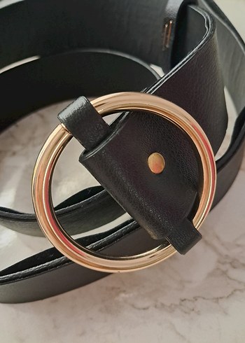 Siyah Deri Kadın Kemer Gold Tokalı