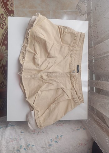 Bej Keten Mini Şort etek Rahat Kesim