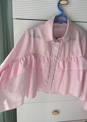 Diğer Pastel Pembe Volanli Rahat Gomlek
