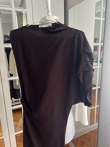 Zara ZARA Kahverengi Drapeli Elbise