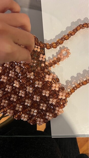 Zara El yapımı boncuk kalp çanta