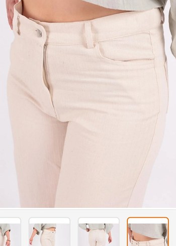 Bej Normal Boy Kadın  keten Pantolon - Görsel 5