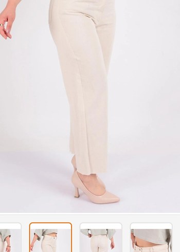 Bej Normal Boy Kadın  keten Pantolon - Görsel 3