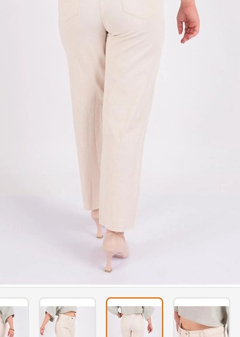 Bej Normal Boy Kadın  keten Pantolon - Görsel 4