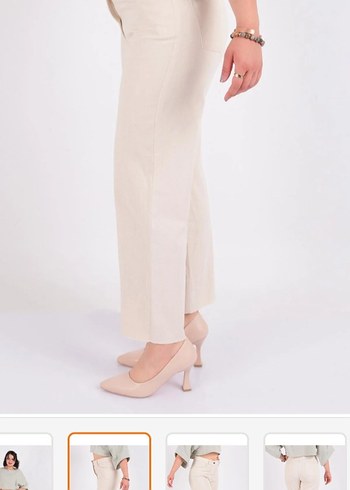 Bej Normal Boy Kadın  keten Pantolon - Görsel 2