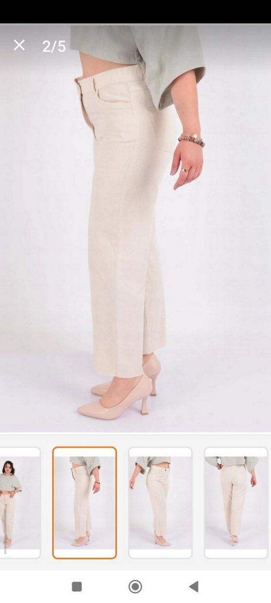 Bej Normal Boy Kadın  keten Pantolon - Görsel 2