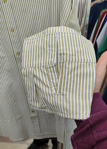 Bej Çizgili Uzun Kollu Kadın Gömlek ketche - Görsel 4