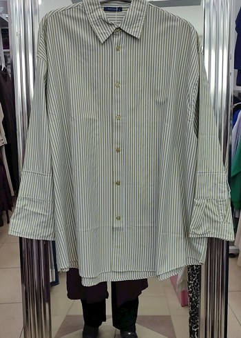 Bej Çizgili Uzun Kollu Kadın Gömlek ketche - Görsel 2