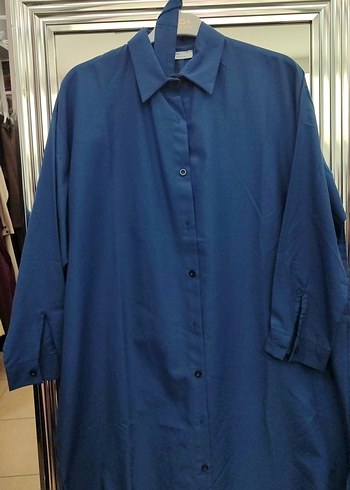 Lacivert Uzun Kollu Düğmeli Kadın Gömlek ceylan otantik - Görsel 2