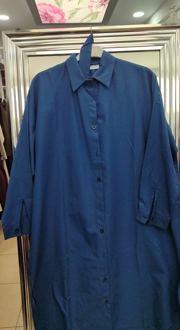 Lacivert Uzun Kollu Düğmeli Kadın Gömlek ceylan otantik - Görsel 2