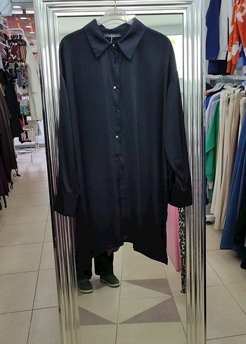 Siyah Uzun Kollu Düğmeli Kadın Gömlek saten - Görsel 2