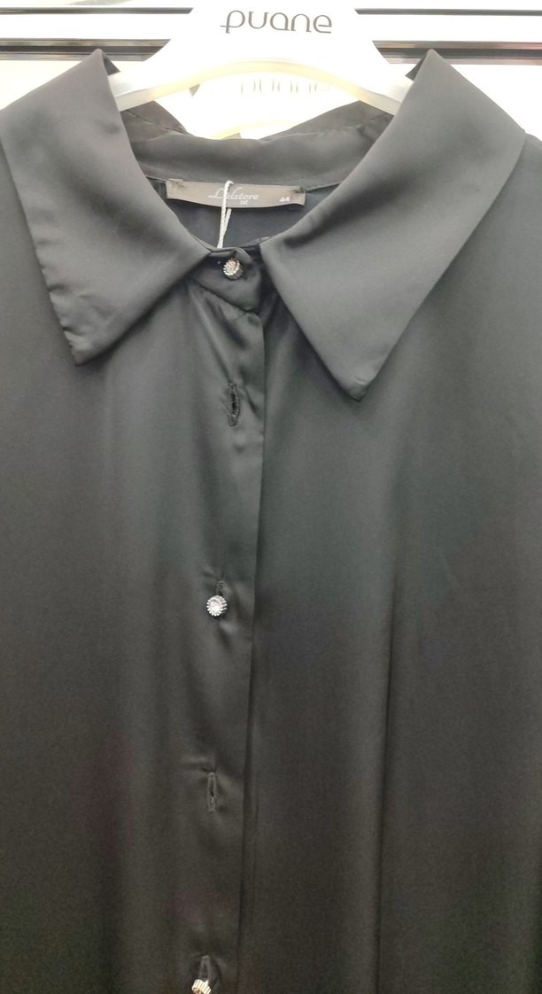 Siyah Uzun Kollu Düğmeli Kadın Gömlek saten - Görsel 5