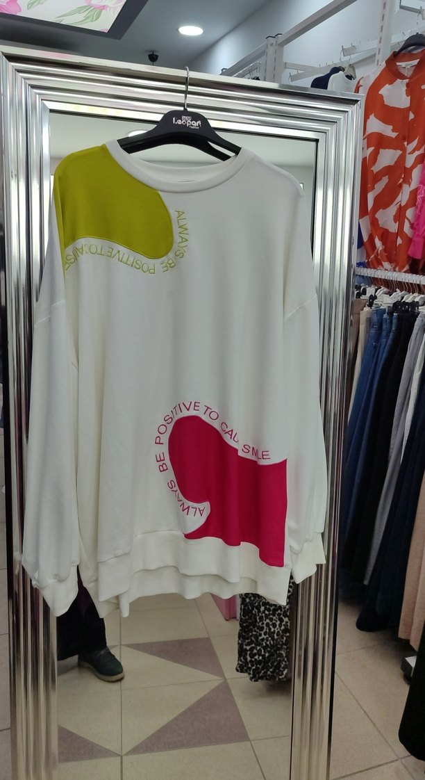 Beyaz Baskılı Uzun Kollu Salaş Sweatshirt levidor - Görsel 3