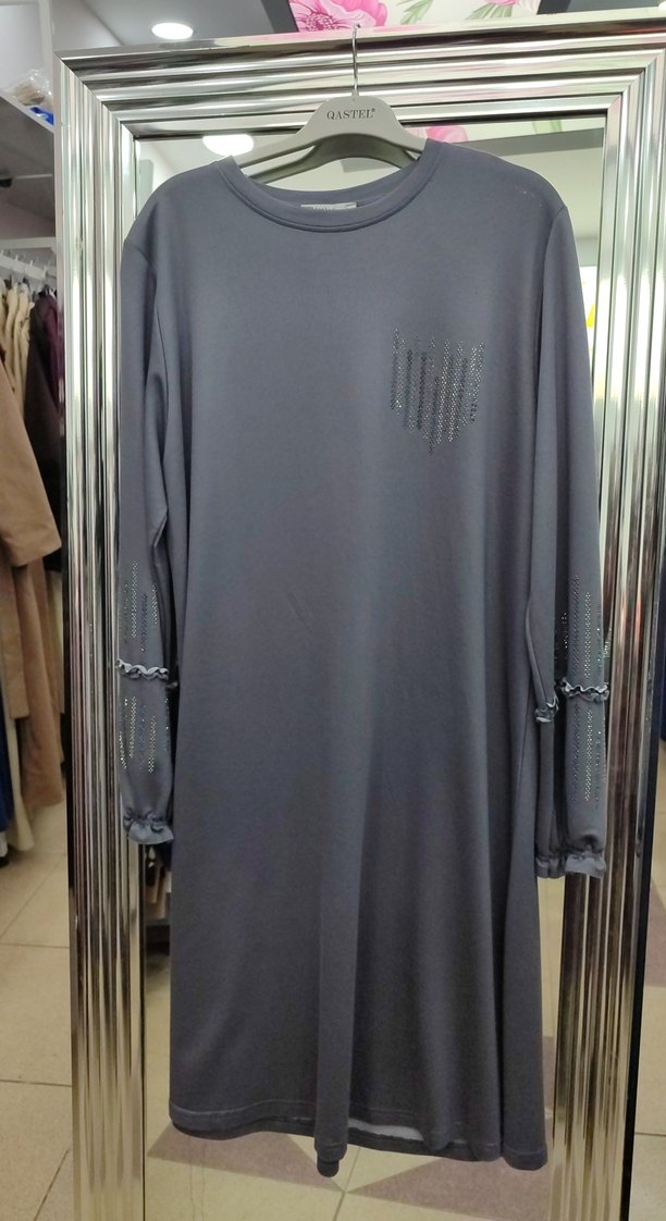 Uzun Kollu Zincir Detaylı Gri Tunik simAy - Görsel 2