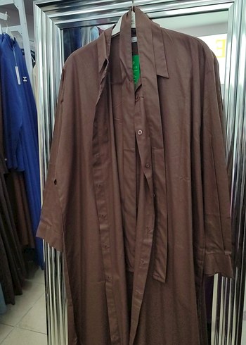 Uzun Kahverengi pamuklu gömlek - Görsel 2