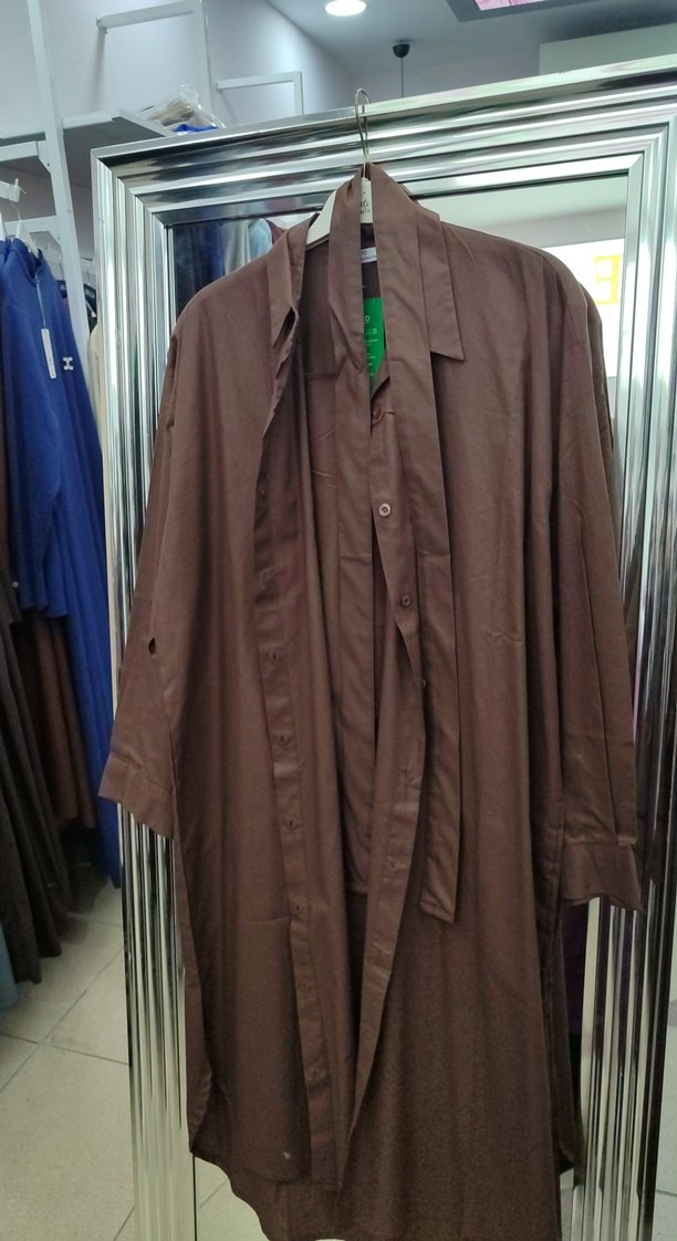 Uzun Kahverengi pamuklu gömlek - Görsel 2